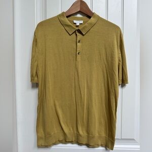 COS Yellow Silk Cotton Blend Knit Polo Shirt. Size L